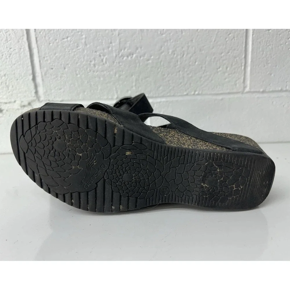 Dansko Susie Sandals Black Nubuck Open Toe Strap Wedge 3420360200 EU41/US10.5-11